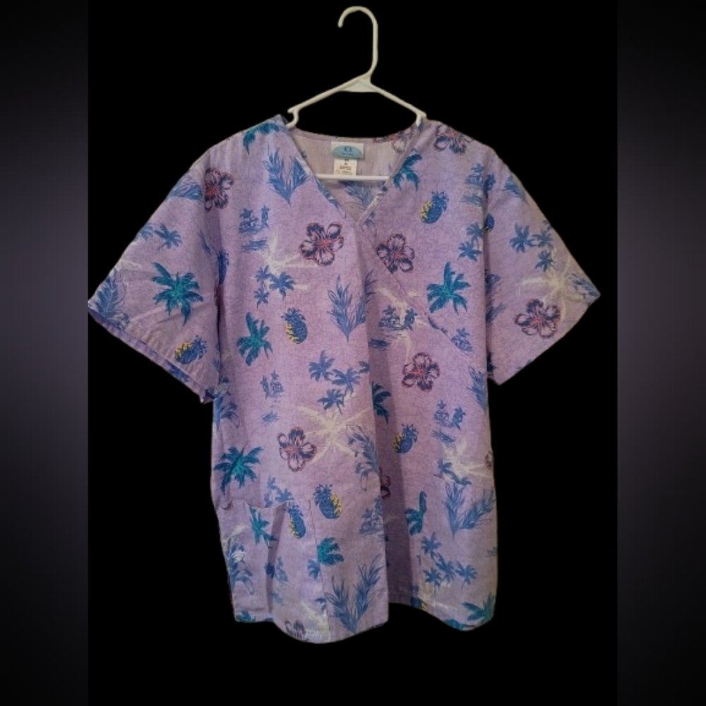 SB Scrubs Lavender Floral Print V-Neck Scrub Top | Size XL - Picture 2 of 10